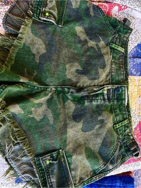 We The Free Green Camo Frayed Hem Jean Shorts
